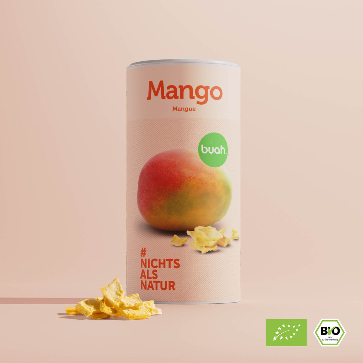 buah gefriergetrocknete Mango in der grossen Dose