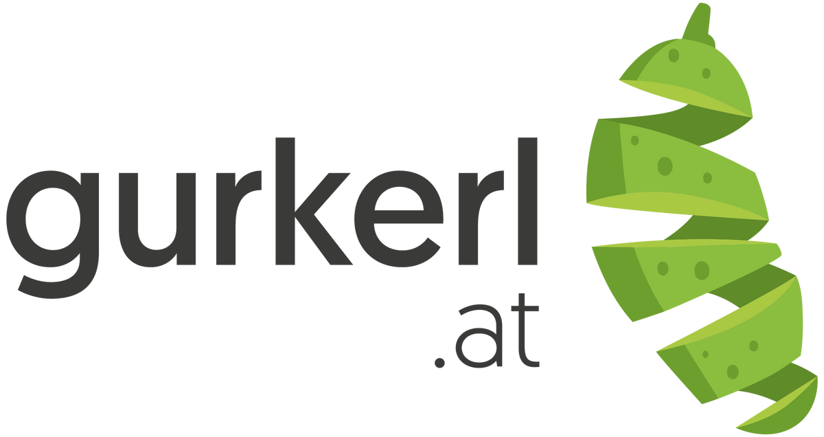 buah im Handel, Logo des Handelspartners Gurkerl aus Österreich mit dem Logo einer gruenen Gurke am rechten Bildrand. 